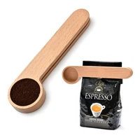 small wood bamboo tea spoon clamp wooden coffee bean measuring scoop with bag clip