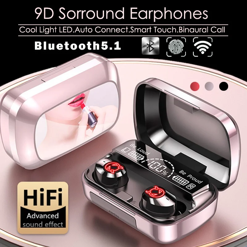 

Новая модернизированная 9D HiFi Bluetooth 5,1 стерео Беспроводная TWS Bluetooth гарнитура со светодиодным дисплесветодиодный питания гарнитура IPX7 водоне...