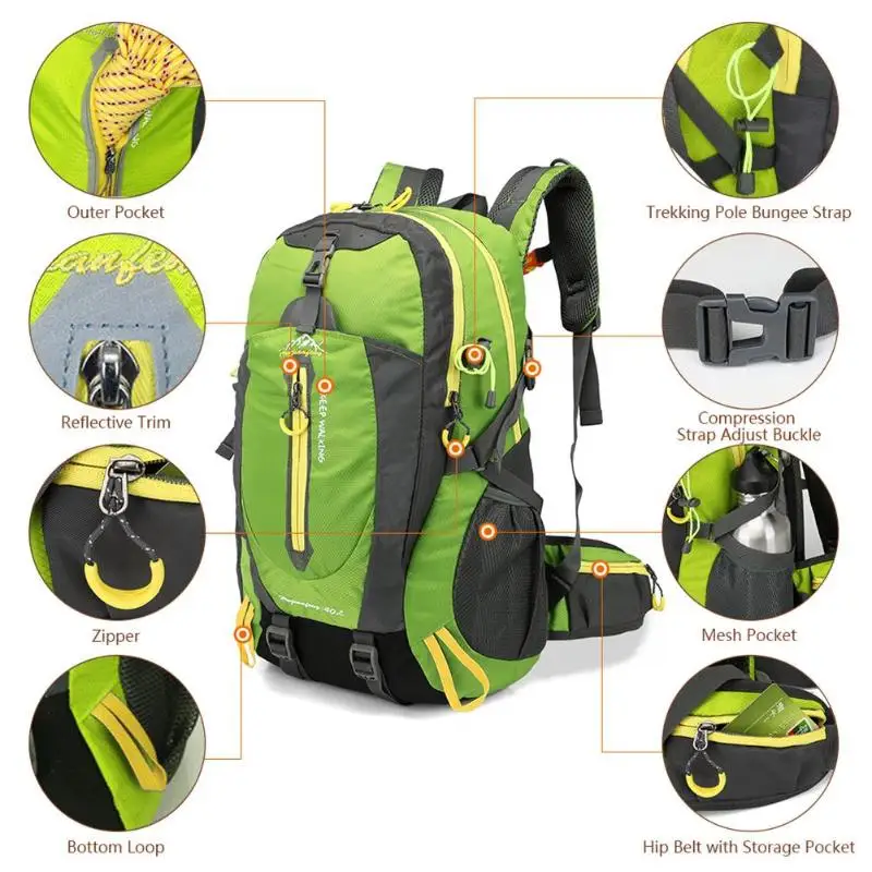 

Водонепроницаемый рюкзак для альпинизма, рюкзак 40 л, спортивная сумка для улицы, дорожный рюкзак, рюкзак для кемпинга, походов, женская сумк...