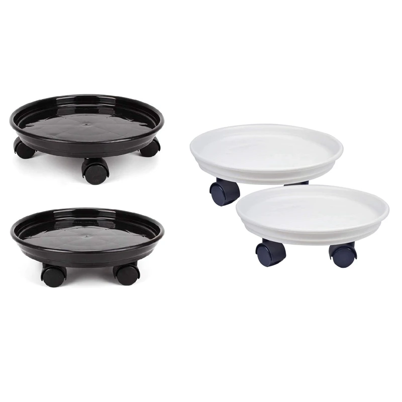 

4 Pcs Plant Caddies Round Potted Plant Stand With Wheels, 2 Pcs Black & 2 Pcs White