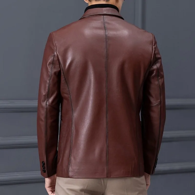 

Luxury Men Business Real Leather Blazer Autumn Winter Slim Single Breasted Suit Jacket Brand Casual Formal Coat Plus Size 5XL