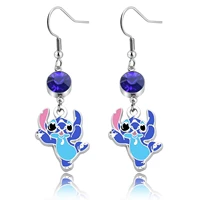 dcarzz cute stitch drop earrings girl boy comic fashion jewelry pretty blue enamel mini crystal anime earrings for women gift