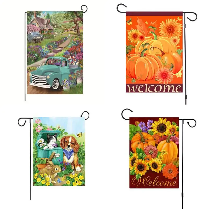 

2pcs Halloween Garden Flags Pumpkins Sunflowers Autumn Welcome Yard Signs Farmhouse Seasonal Outdoor Halloween Decoration Home