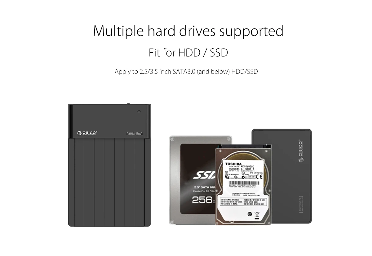 ORICO 3," без инструментов корпус для жесткого диска USB3.0 на SATA чехол для жесткого диска SSD адаптер док-станция для HDD 2,5 чехол 3,5 коробка