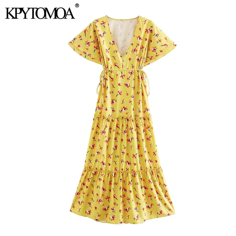 Женское платье макси с цветочным принтом KPYTOMOA винтажное оборками и коротким