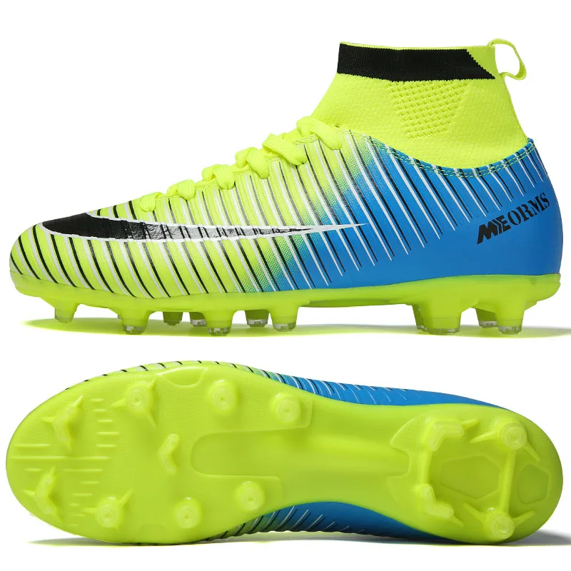 green long spikes Мужские футбольные бутсы, футбольные бутсы, футбол в футзале, подростковые ботильоны, высокие футбольные бутсы, детские кроссовки для футзала - Цвет: green long spikes
