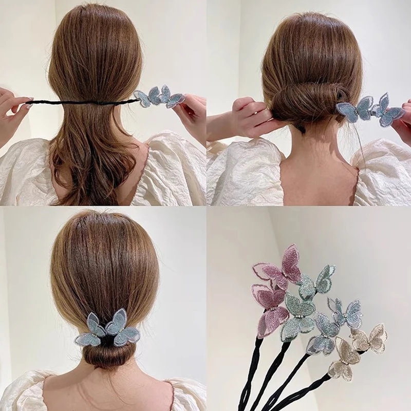 

Korean Fashion New Hairpin Bun Butterfly Braided Hair Style Temperament Women Girls Hair Head Rope Hair Accessories
