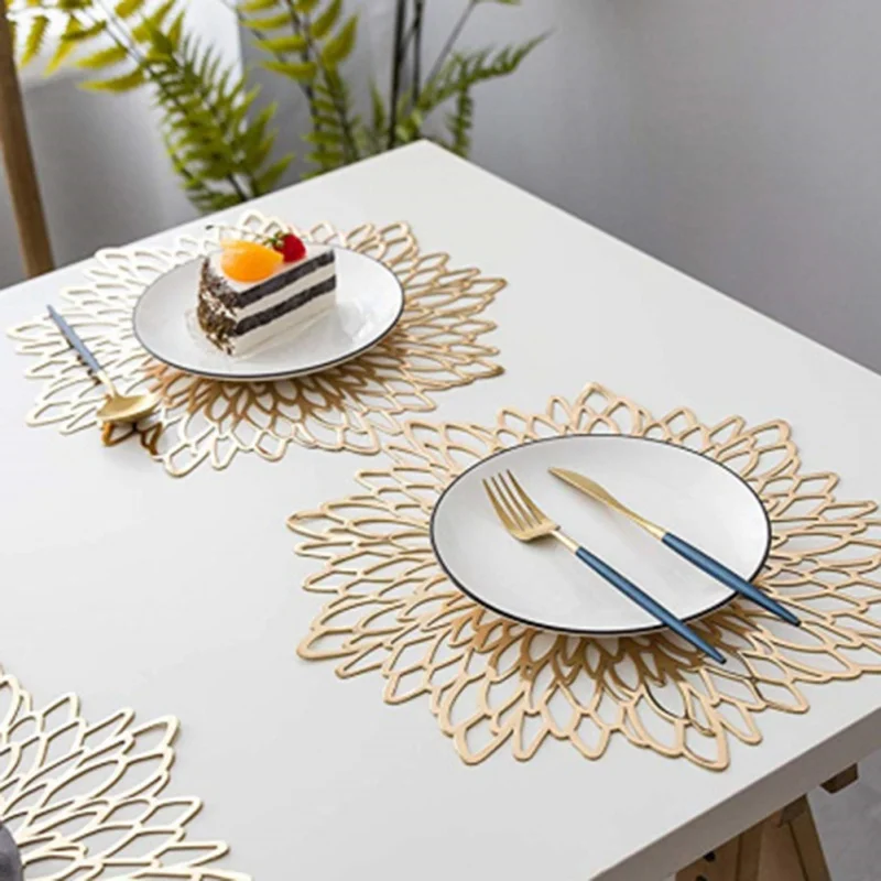 

PVC Hollow Insulation Coaster Pads Table Bowl Mats Round Coaster Pads Insulation Table Placemat Non-slip Mats Western Mat Hot