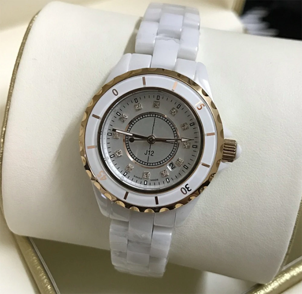 

Новейший Классический женские кварцевые часы для пар, водонепроницаемые спортивные светящиеся наручные часы с керамическим ремешком для м...