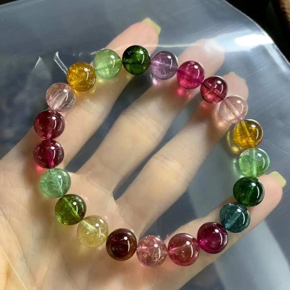 9.5mm Certificate Natural Colorful Rainbow Tourmaline Round Beads Woman Bracelet Bangle Drop Shipping AAAAAA | Украшения и