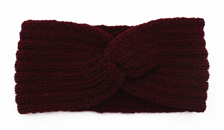 Purplish red Модная эластичная шерстяная тюрбан, твист, теплая повязка на голову для женщин, зимняя вязаная лента для волос, повязка на голову, удобные аксессуары для волос для девочек - Цвет: Purplish red