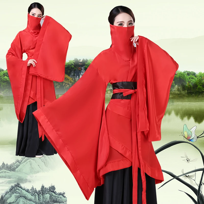 Красный черный женский китайский традиционный старинный танцевальный костюм
