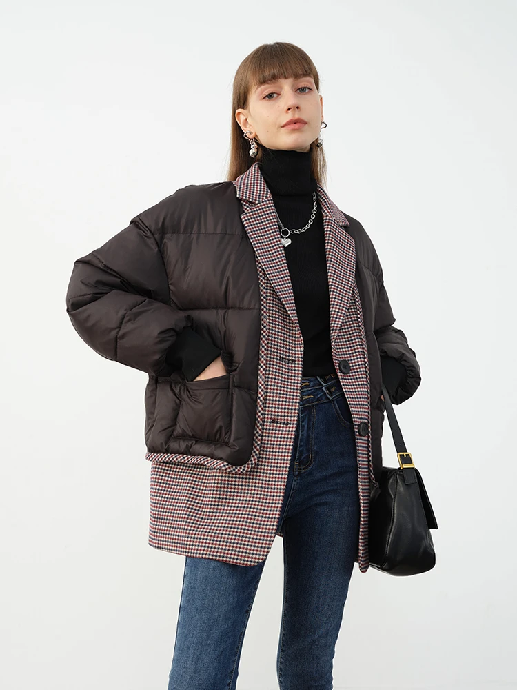 

2021 New Design Sense Cotton Jacket Female Autumn and Winter Vacation Two-piece Suit Stitching Bread Suit Fashion Temperament