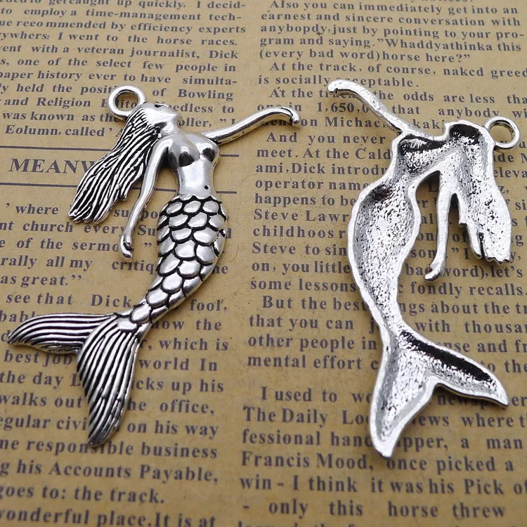 

Новые 4 шт. 40*58 мм старинное серебро Цвет милой русалкой прелести ожерелье серьги подвеска аксессуары Подвески для бижутерии, материал для р...