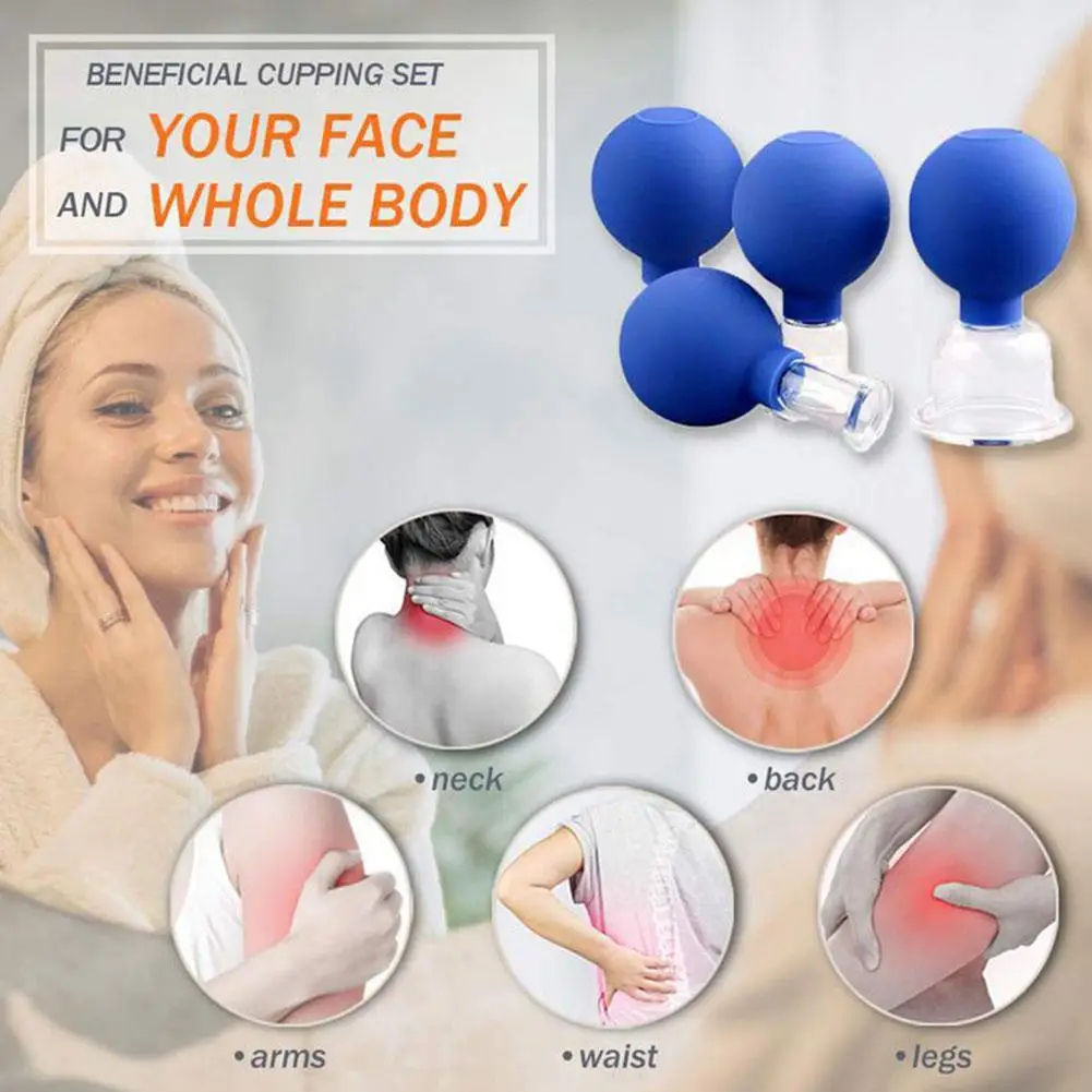 4Pcs Jars Rubber Vacuum Cupping Glasses Massage Body Cups Glass Anti Cellulite Cans Face Sucker Suction Cup Therapy Set Massager |