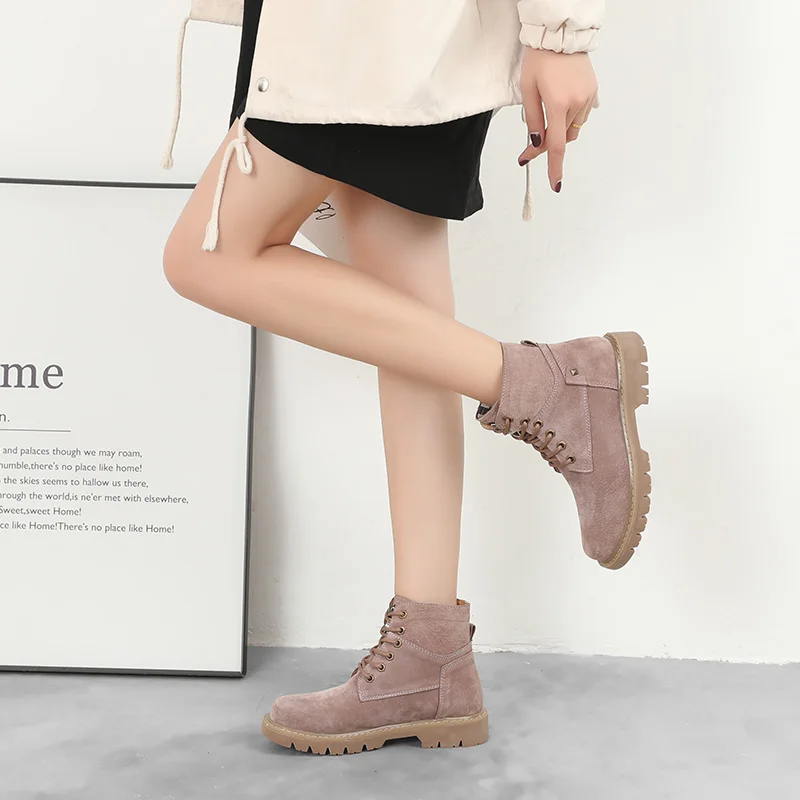 Женские замшевые ботинки на шнуровке коричневые или черные повседневные