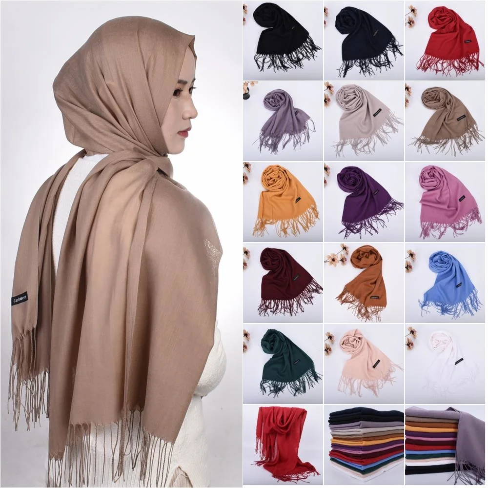 

2021 Winter Fashion Women Solid Color Scarf Tessale Tassels Long Lady Shawls Cashmere Like Pashmina Hijabs Scarves Wraps