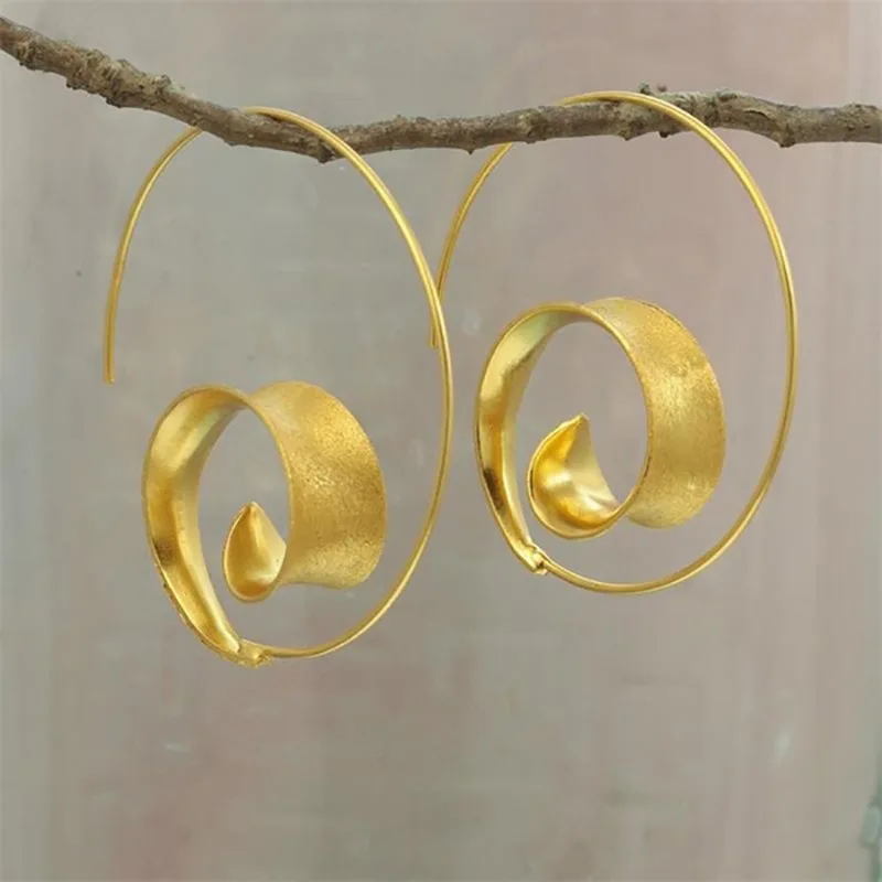 

New Fashion Spiral Shape Dangle Drop Statement Earrings for Women Unique Party Gold Earring 2021 Anniversary Gift Female Jewelry