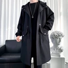 Мужской повседневный Тренч, ветровка, длинное пальто с капюшоном, весна-осень, 2021