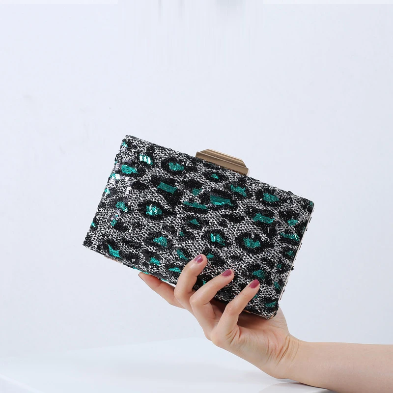 Sequined Green Color Women Evening Bags Party Wedding Chain Shoulder Handbags Luxury Golden Clutch Purse