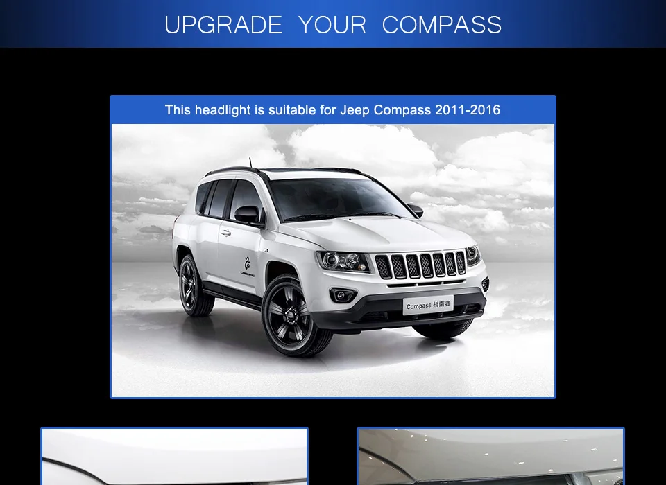 Автомобильный Стильный чехол на голову для Jeep Compass 2011- Grand Cherokee светодиодный фонарь DRL Объектив Двойной Луч биксенон