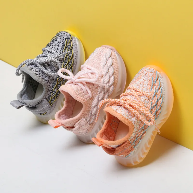 

2021 Spring Autumn New Toddler Boys Girls Fashion Sneakers Mesh Lace-up Kids Casuals Shoes Pink Gray Color