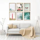 Постер на холсте в скандинавском стиле, Настенная картина с изображением пляжного пейзажа, тропических растений, серфинга, автобуса, для домашнего декора гостиной