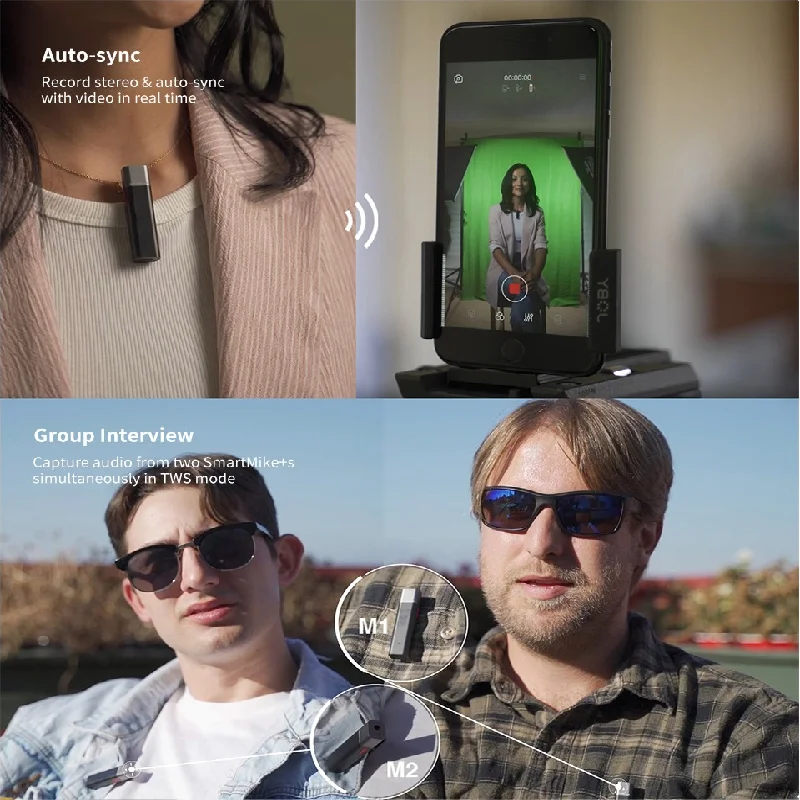 SABINETEK SmartMike + True TWS беспроводной Bluetooth стерео Vlog радио в режиме реального времени