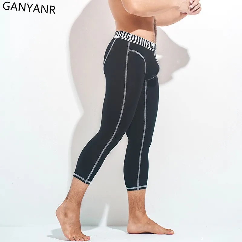 GANYANR Men Running Tights Leggings Compression Pants Sportswear Gym Sport 3/4 Sexy Basketball Yoga Fitness Training Workout