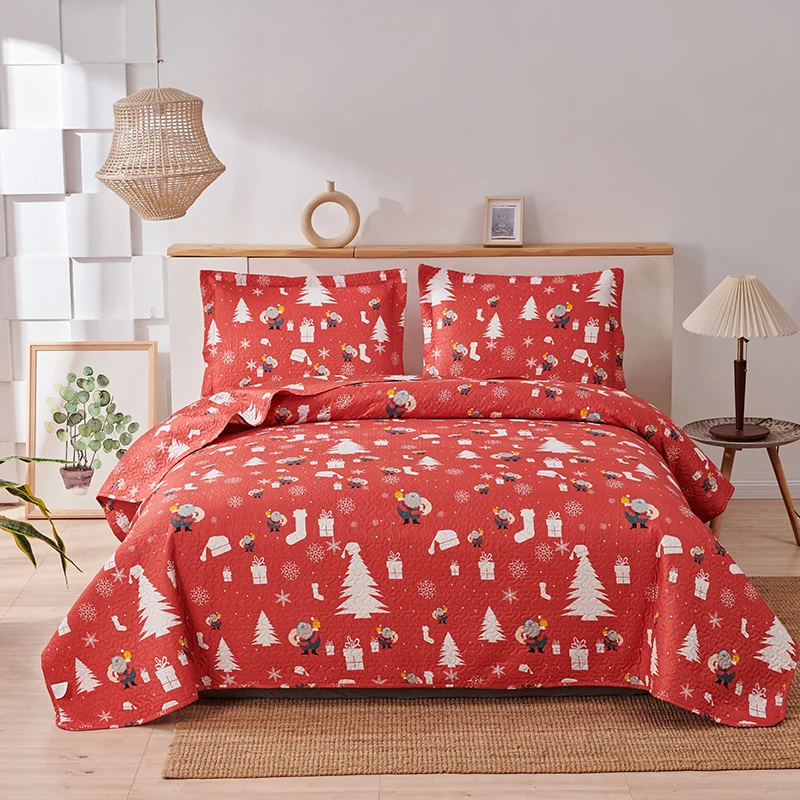 

Smuge Christmas Quilt Set, 3-Piece Christmas Set,Santa Claus Reversible Bedspread Coverlet Blanket,Xmas Bedding Collection