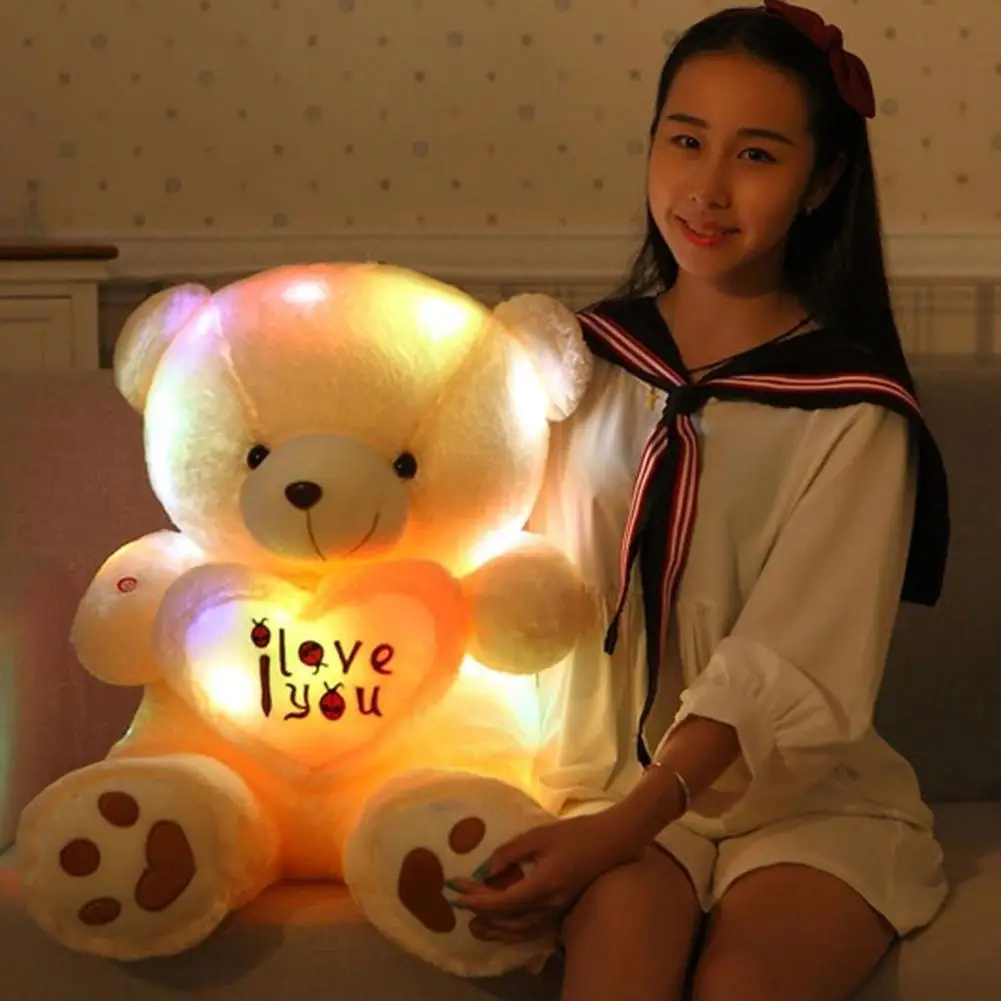 

Luminous Creative Cute Lovely I Love You Pattern Glow Light Up LED Soft Plush Teddy Bear Stuffed Animal Toy Kid Christmas Gift