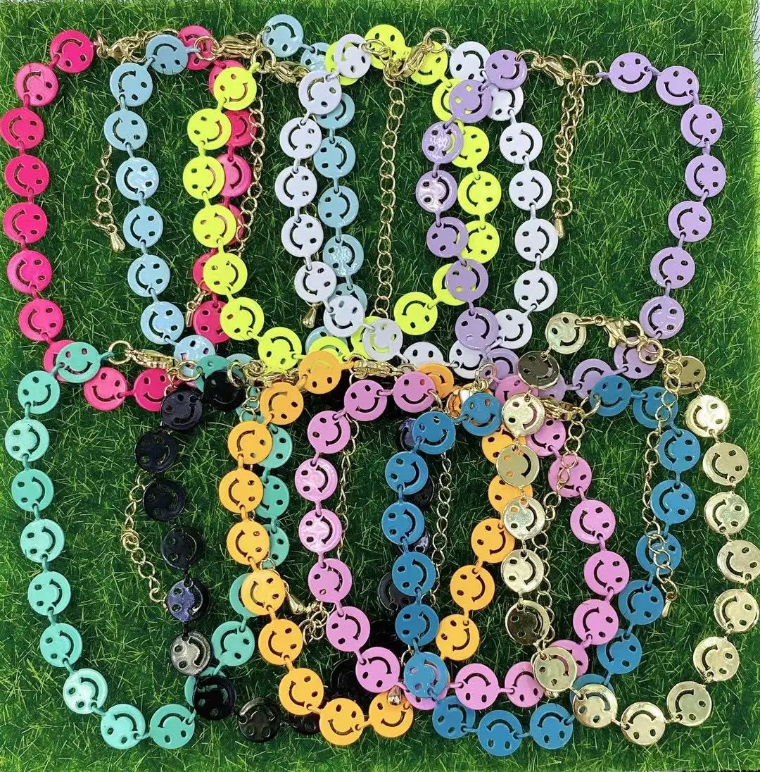 10 шт. Новинка! Счастливой улыбкой латунь эмаль красочные цепь браслет ювелирные