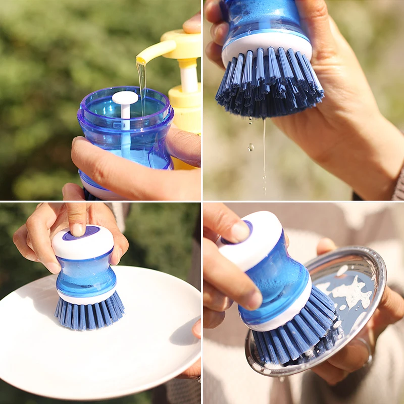 

New Household Kitchen Washing Utensils Pot Dish Brush with Liquid Washing Soap Dispenser Pot Brush Dish Brush Cleaning