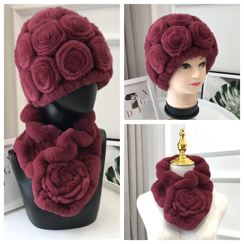 Зимний женский теплый вязаный шарф из натуральной кожи и прямого кроличьего меха