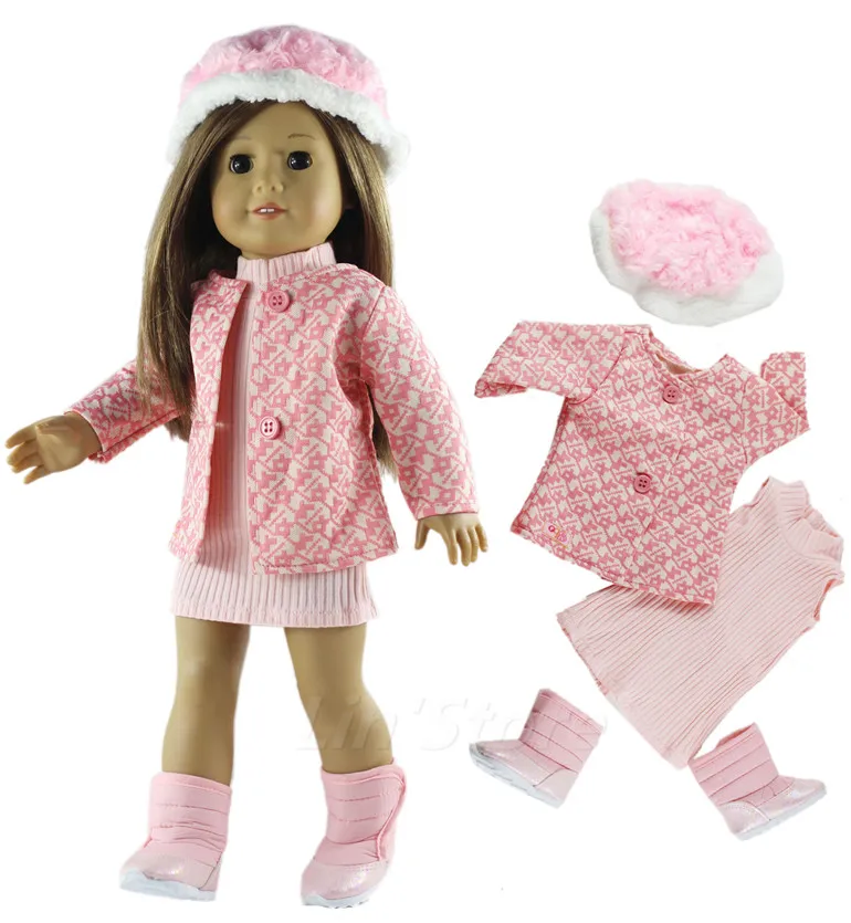 4 PCS Outfit A02 1 компл. Кукольная одежда розовый наряд пальто+ платье для 1" Дюймов Американская кукла много стилей на выбор - Цвет: 4 PCS Outfit A02