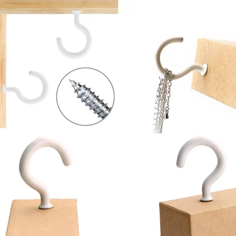 

G2AB 70 Pcs Stainless Steel Question Mark Hooks Vinyl Coated Cup Hooks Round End Screw Self-Tapping Screws Hooks kitchen Tool