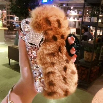 

Fox Fur Diamond Phone Case For iPhone 11 12 Pro XS Max XR 7 8 6 6S Plus 5 5S SE 2020 Luxury Rhinestone Bling Crystal Bags Cover