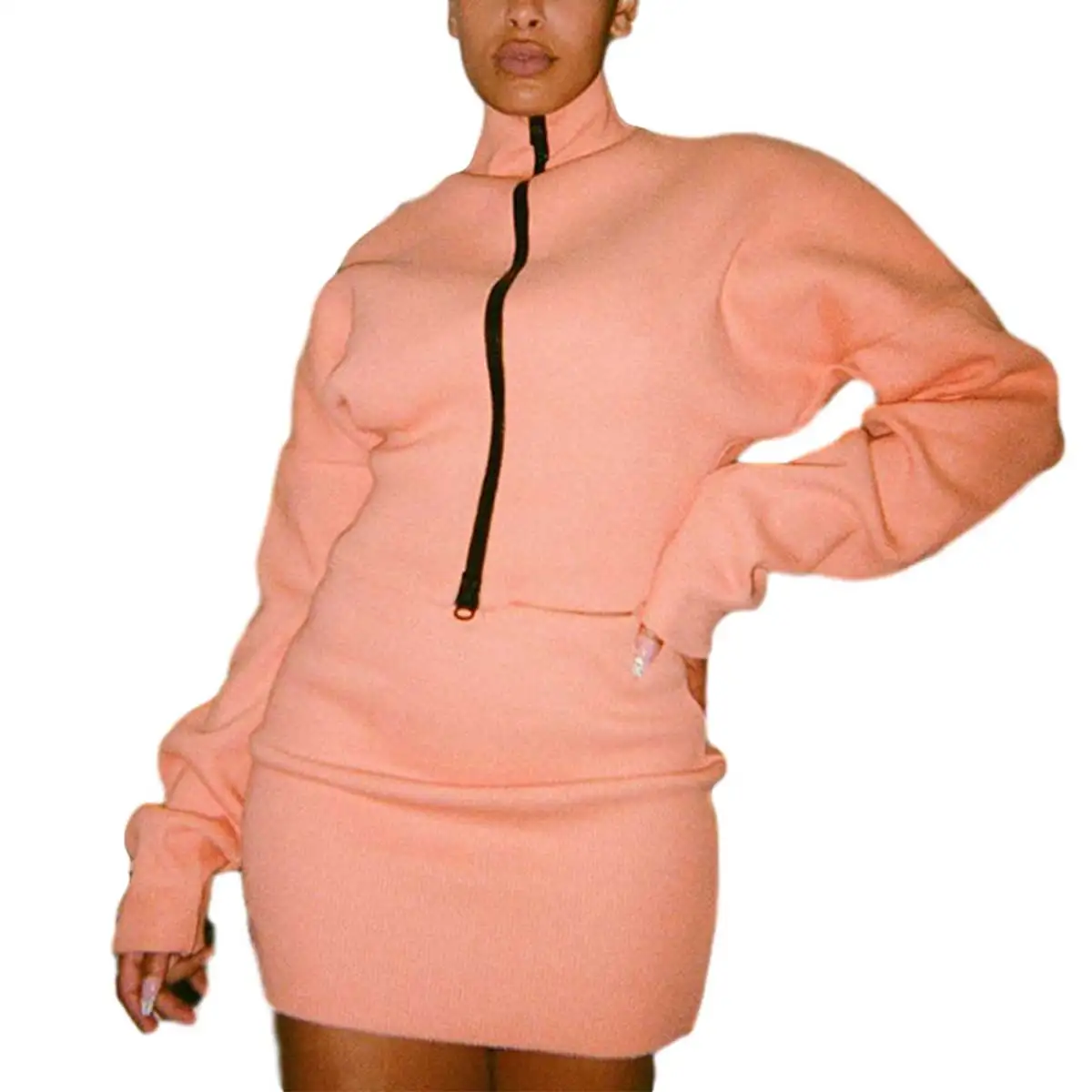 Модная женская куртка облегающая юбка на двойной молнии простая однотонная