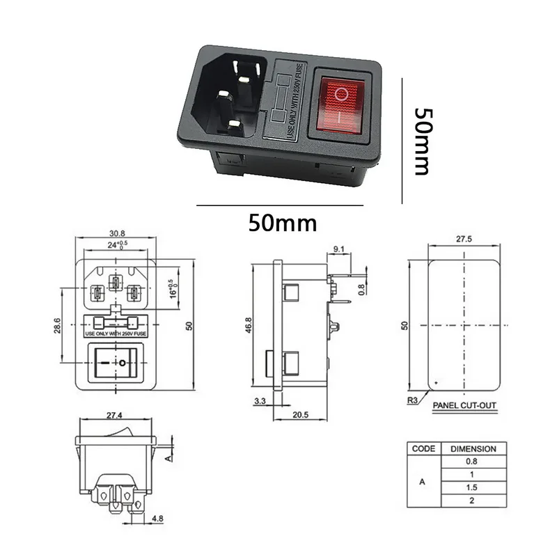 Новый 12 В AC Розетка и переключатель дБ промышленная розетка 3 в 1