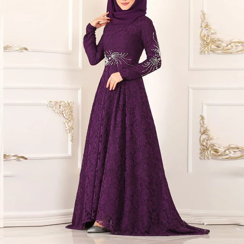 Женское платье с высокой талией Abaya, длинное кружевное платье в стиле Саудовской Аравии, мусульманское платье в этническом стиле