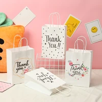 12pcs white english words thank you fashionable gift bag hand handle rope kraft paper bag party flowerheart shapedstars pouch