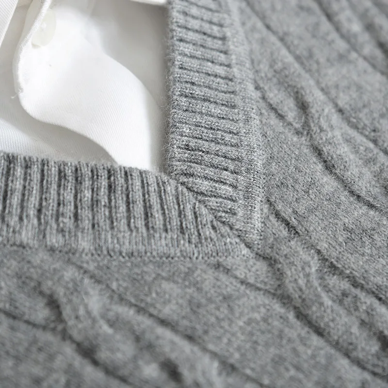 Autumn and winter 100 cashmere sweater men's V-neck middle-aged dad pure color casual jacquard vest thin bottoming | Мужская одежда