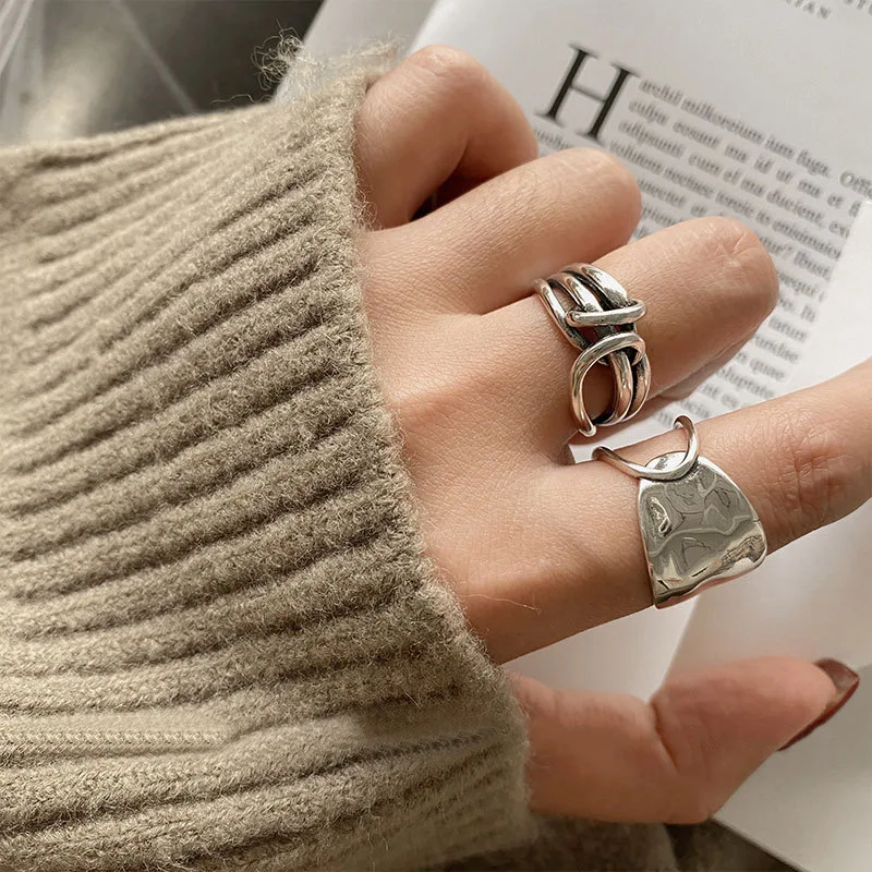 

Fashion Width Surface Knot Winding Thai Silver Color Ring Open Finger Ring for Women Jewelry Gifts jewlery