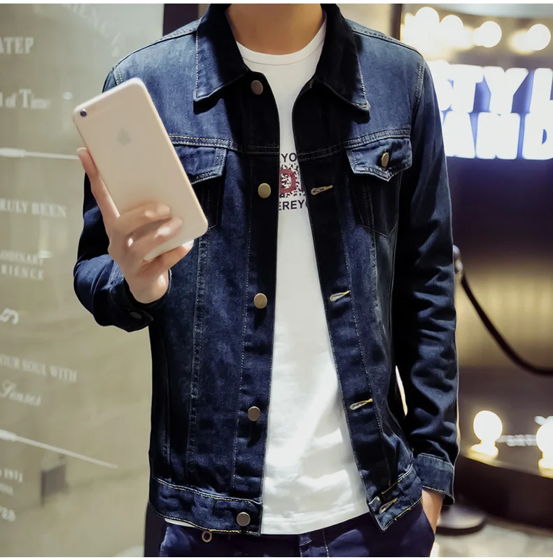 Wholesale 2021 Spring Autumn hip hop Men\'s teenagers Denim Jacket Korean Casual Youth Slim streetwear Thin Top | Мужская одежда