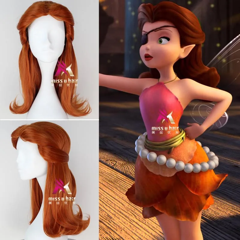 

New Movie Tinker Bell and the Pirate Fairy Rosetta cosplay wig Women long orange long wavy hair wig costumes +wig cap