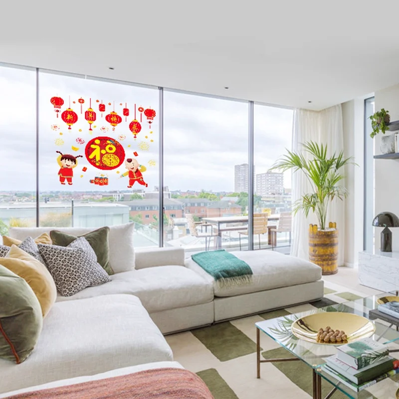 

s 2021 Spring Festival Window Cling Removable Ox Wall Decal for Chinese New Year Christmas Party Wall Window Decor Stickers