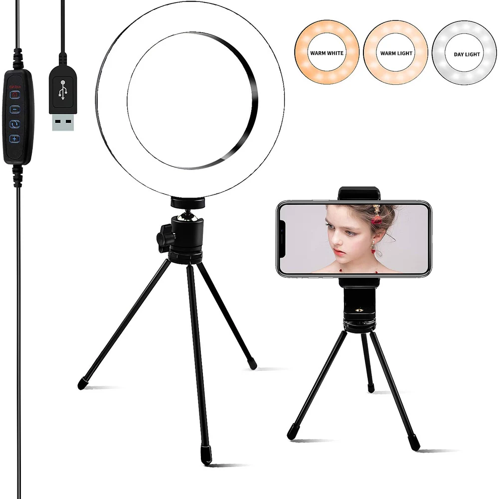 Кольцевой светильник с держателем для телефона штатив регулируемой яркостью