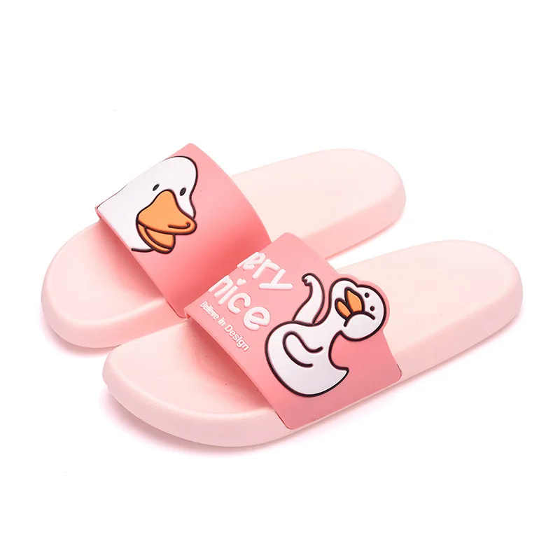 Duck Pink Летние домашние тапочки для девочек и мальчиков; детская пляжная обувь с единорогом и медведем; нескользящие Вьетнамки для ванной комнаты; шлепанцы для плавания - Цвет: Duck Pink