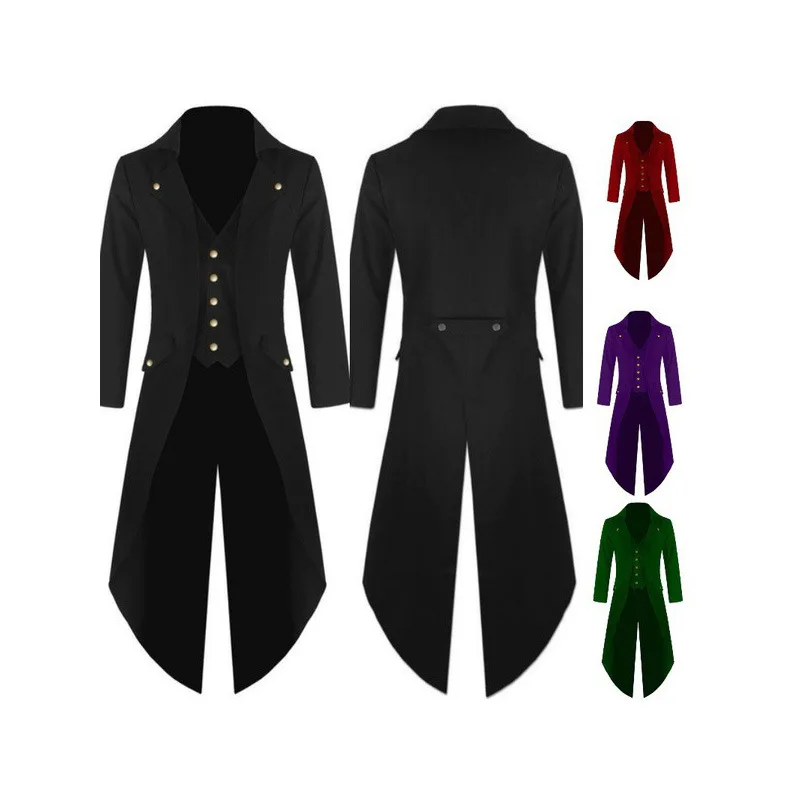 

Adult Men Medieval Costume Victorian Tuxedo Vintage Gentleman Tailcoat Jacket Gothic Steampunk Waist Coat Halloween Overcoat 5Xl