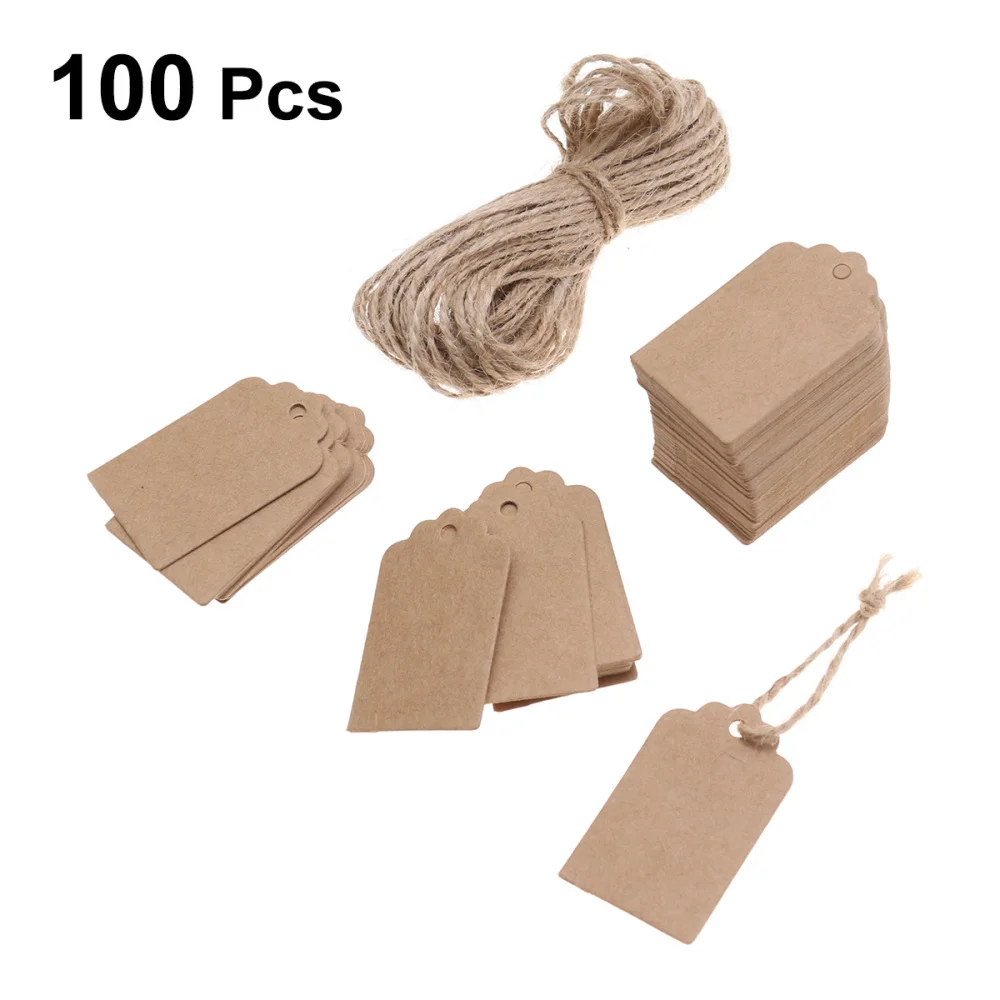 

100pcs Rustic 50*30mm Scalloped Kraft Paper / Blank Brown Tag / Wedding Favour Gift Tag / DIY Tag / Luggage Tag / Price Label wi